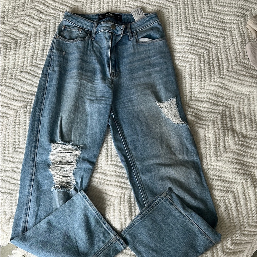 Hollister Blue Straight Leg Jeans with Rips